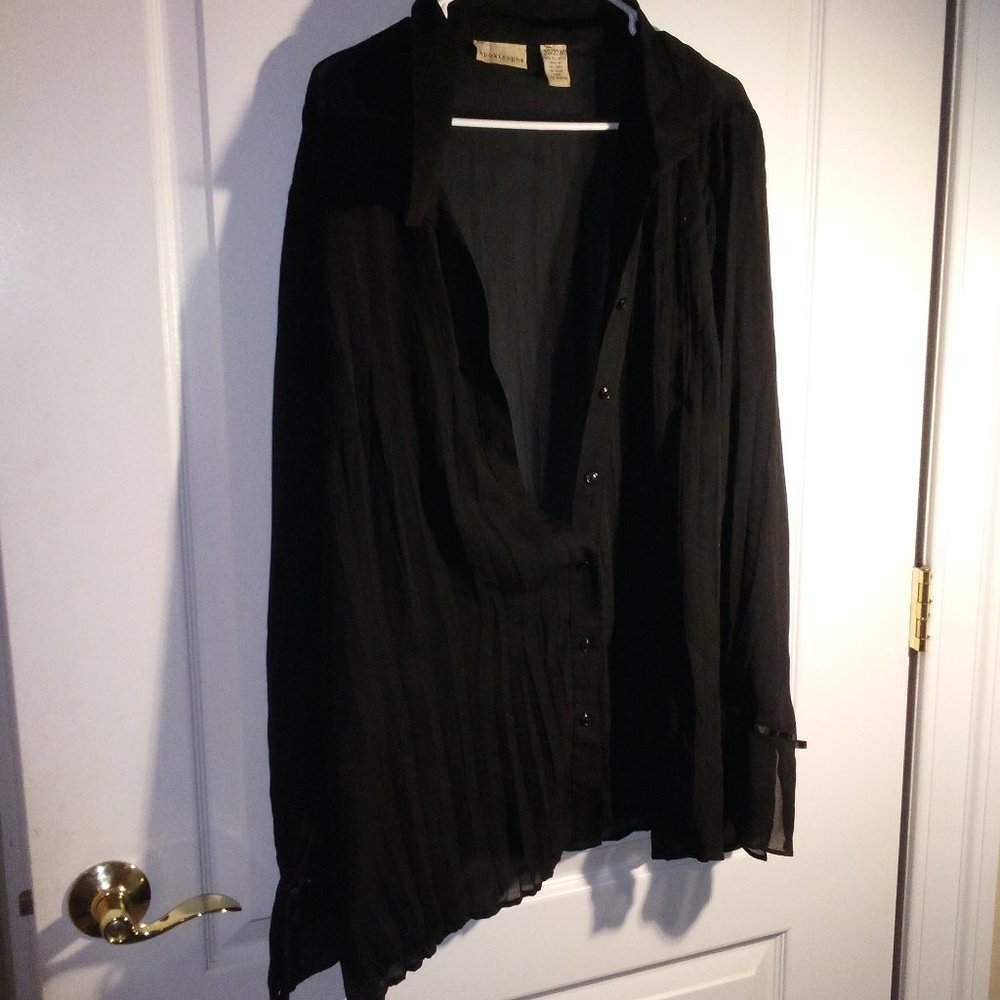 See through black pleated shirt